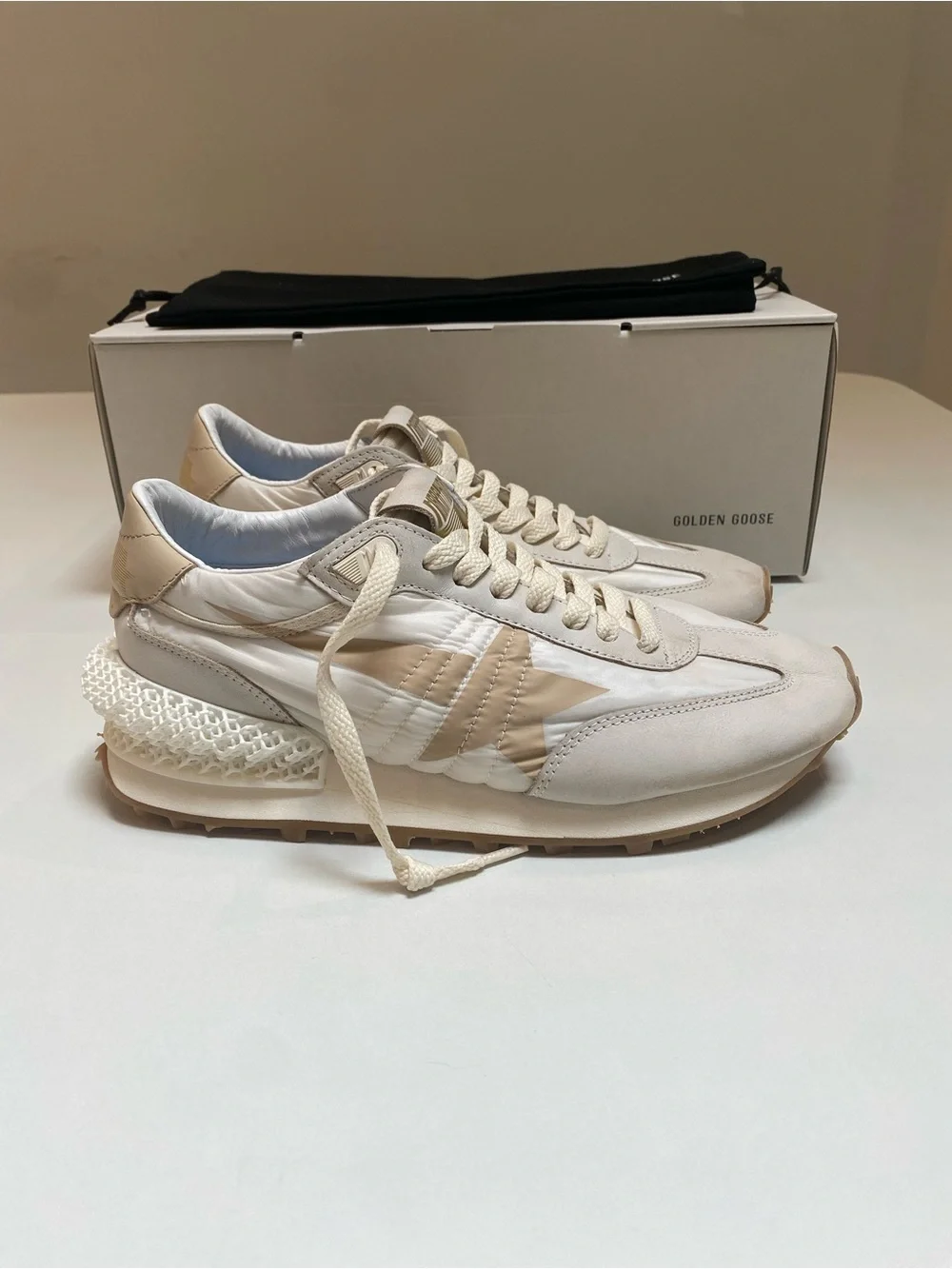 Golden Goose Women’s Marathon Sneaker in White Beige Nylon/Gray sz 36 New in Box